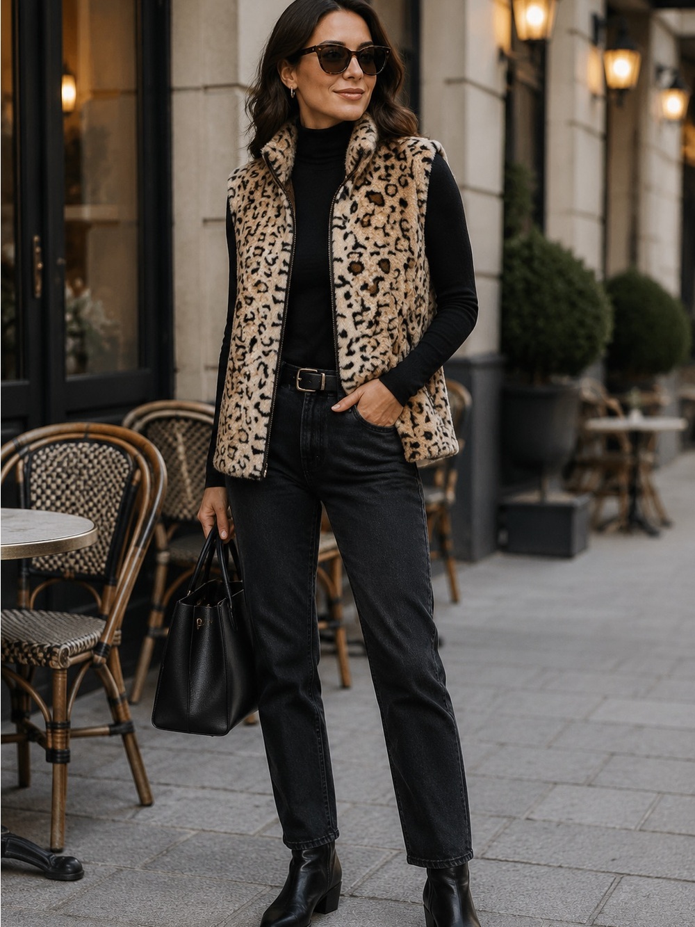 Sisters Leopard Print Faux Fur Zip Vest Animal Print Medium Glam Maximalist